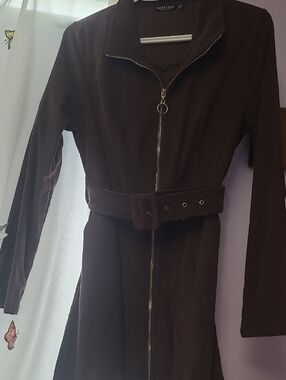 Nasty Gal Dark Brown Cordoroy Zip Front Dress